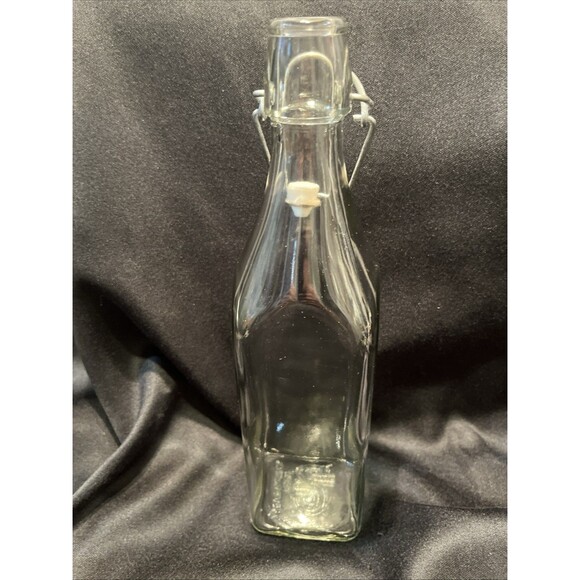 VTG AB Bev. Co. Square Glass Bottle Pitcher Jug with Metal Lock Lid Clear 12” - Picture 5 of 10